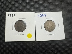 lot 74 image: 1857 Flying Eagle  1889 Indianhead