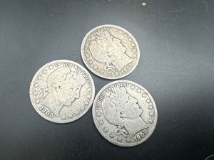lot 97 image: (3) Circulated Barber Half Dollars - 1907, 1908D, 1909
