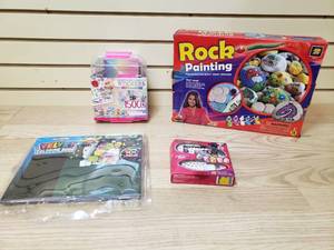lot 30 image: Rock painting, scratch off surprise stickers, create-a-nail decals, velvet coloring book