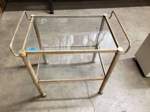lot 34 image: Metal cart with glass shelves