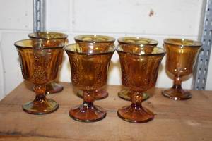 lot 93 image: Set of 8 Vintage Amber Carnival Glass Goblets