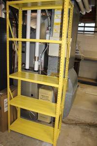 lot 114 image: Yellow Metal Shelving Unit with Adjustable Shelves