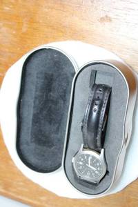 lot 156 image: Mens Analog Wristwatch with Black Leather Strap