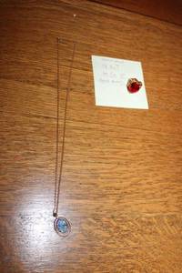 lot 183 image: 18KT Gold Ring with Red Gemstone & Abalone Shell Pendant Necklace