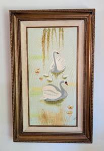 lot 22 image: Les Cygnes Oil on Canvas Painting by Freg