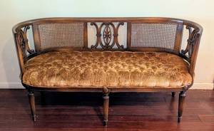lot 3 image: Beautiful Velvet Upholstered Mahogany Cane Back Settee