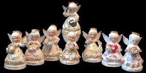 lot 50 image: Vintage Lot of Napco Spaghetti Angel of the Month Ceramic Figurines