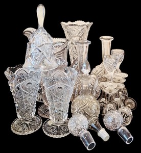 lot 43 image: Beautiful Vintage Glass and Crystal including Cordial Glasses, Bell, Pitcher and More