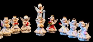 lot 37 image: Vintage Lot of Lefton Spaghetti Angel of the Month Ceramic Figurines