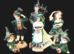 lot 74 image: Assorted Irish Themed Collectibles including Saint Patrick Couple, Miniature Celtic Leprechaun and More