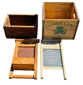 lot 125 image: Vintage Wooden Boxes and Two Washboards
