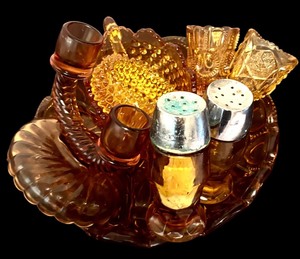 lot 108 image: Vintage Imperial Class Featuring Amber-Colored Pillar Flute, Salt and Pepper Shakers and More
