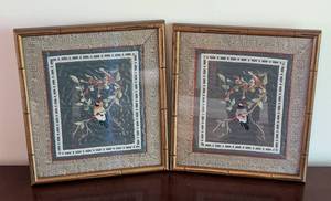 lot 65 image: Pair of Small Framed Embroidered Chinese Textiles