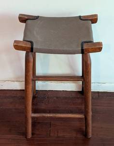 lot 66 image: Vintage Leather and Wood Stool