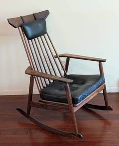 lot 2 image: Mid Century Danish Rosewood and Leather Rocking Chair