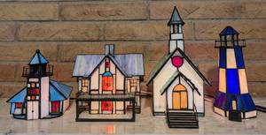 lot 117 image: Variety of Stained Glass Light Up Houses