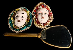 lot 156 image: Pair of Decorative Masks and Hand Held Mirror