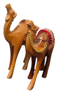 lot 150 image: Pair of Wooden Carved Camel Figurines