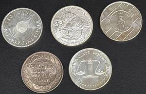 lot 98 image: 5 One-Troy-Ounce .999 Fine Silver Rounds