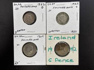 lot 54 image: Four European Coins Including Ireland and Switzerland