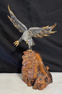 lot 28 image: Glass Baron Eagle with 22K Gold Accented on Burled Wood Base