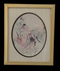 lot 96 image: Singing Birds Motif Watercolor Print by Barbara Waldon