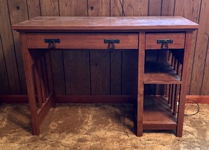 lot 15 image: Mission Style Arts and Crafts Writing Desk with Bookshelves