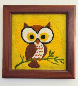 lot 73 image: Vintage Framed Needlepoint Owl