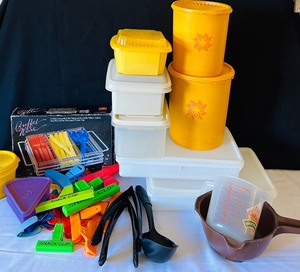 lot 45 image: Tupperware, Chip Clips, Utensil Holder and More