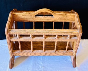 lot 51 image: Handcrafted Oak Magazine Rack with Leaf Design