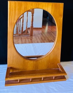 lot 56 image: Vintage Wood Mirror with Shelf