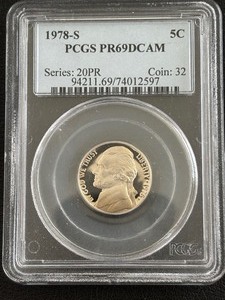 lot 12 image: 1978-S Jefferson Nickel Proof PCGS PR69 Deep Cameo