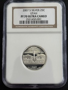 lot 14 image: 2007-S Utah State Silver Quarter Proof NGC PF70 Ultra Cameo