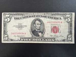 lot 54 image: 1953 Red Seal $5 Dollar Note