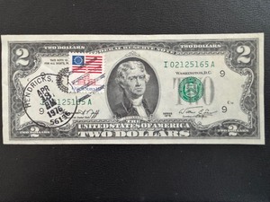 lot 57 image: 1976 Green Seal $2 Dollar Federal Reserve Note Postmarked Uncirculated