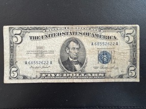 lot 58 image: 1953 Blue Seal $5 Dollar Silver Certificate