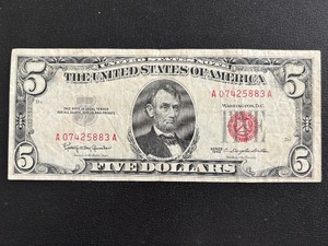 lot 101 image: 1963 Red Seal $5 Dollar Note