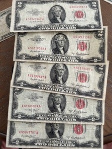 lot 103 image: 1953 Red Seal $2 Dollar Notes