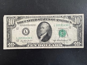 lot 152 image: 1950 B Green Seal $10 Dollar Federal Reserve Note