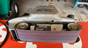 lot 16 image: Porter Cable Model 361 Heavy Belt Sander w Homemade Edge Trimmer Base in Working Condition