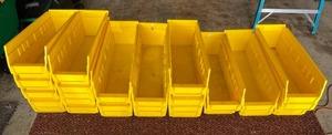 lot 25 image: Lot of Yellow Plastic Storage Containers (4 W x 11.5 L x 4 T)