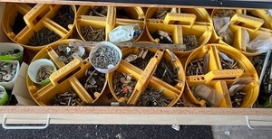 lot 41 image: Huge Drawer of Screws, Bolts, Stacker Caddies, and More