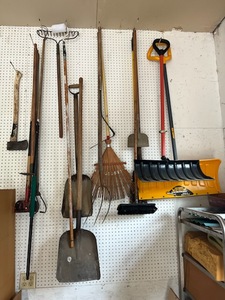 lot 69 image: Shovels, Axe, Rakes, and More