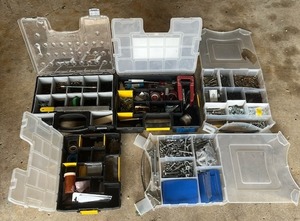 lot 84 image: Assorted Hardware and Plastic Storage Totes