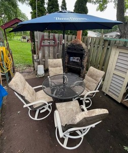 lot 103 image: 42 Patio Deck Table & Chairs w Nice Three Olives Vodka Umbrella