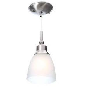 lot 11 image: Hampton Bay Riverbrook 1-Light Brushed Nickel Mini Pendant with Frosted White Glass Shade (3-Pack)  Customer Returns See Pictures