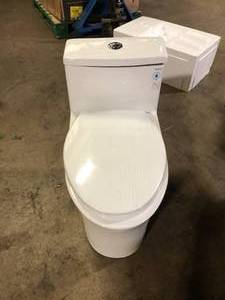 lot 25 image: HOROW 1-Piece 10 in. Rough-In 0.81.28 GPF Dual Flush Elongated Chair Height Toilet in White HR-0038W-10 Customer Returns See Pictures