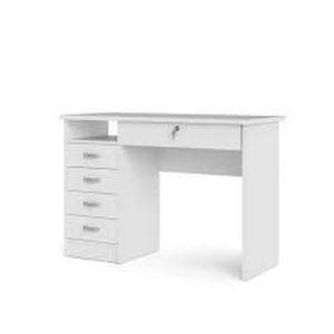 lot 38 image: Tvilum 43 in. Rectangular White 5 Drawer Writing Desk with Locking Feature  Customer Returns See Pictures