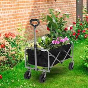 lot 39 image: Karl home Oxford Fabric Steel Frame 4-Wheeled Outdoor Garden Cart Collapsible Folding Wagon in Black   Customer Returns See Pictures