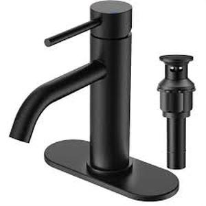 lot 42 image: FURUISI Single Handle Mid-Arc Bathroom Faucet with Pop-Up Drain Included and Spot Resistant in Matte Black Customer Returns See Pictures